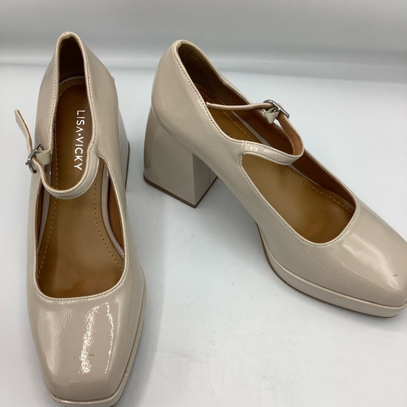 Lisa Vicky Elegant Cream Mary Jane Block Heels - Picture 3 of 7